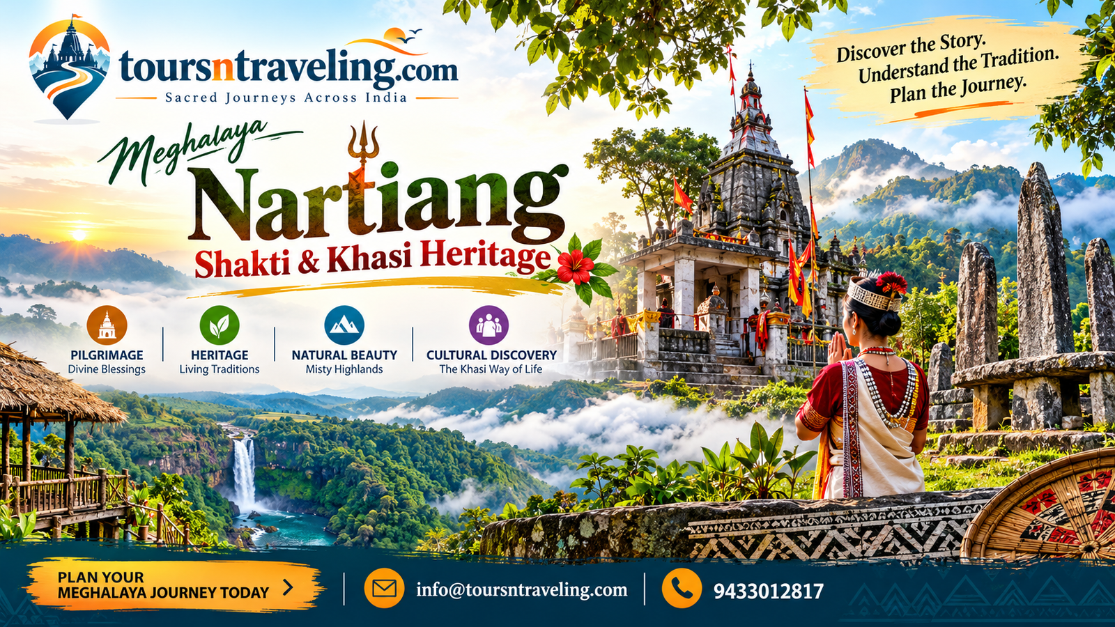Illustrative regional pilgrimage scenery for Meghalaya Nartiang Shakti & Khasi Heritage