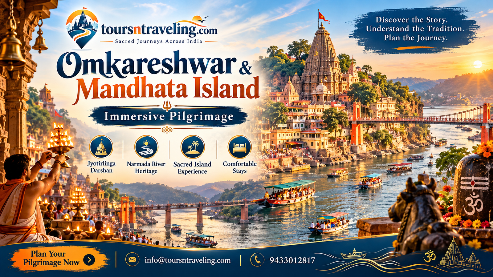 Illustrative regional pilgrimage scenery for Omkareshwar & Mandhata Island Immersive Pilgrimage