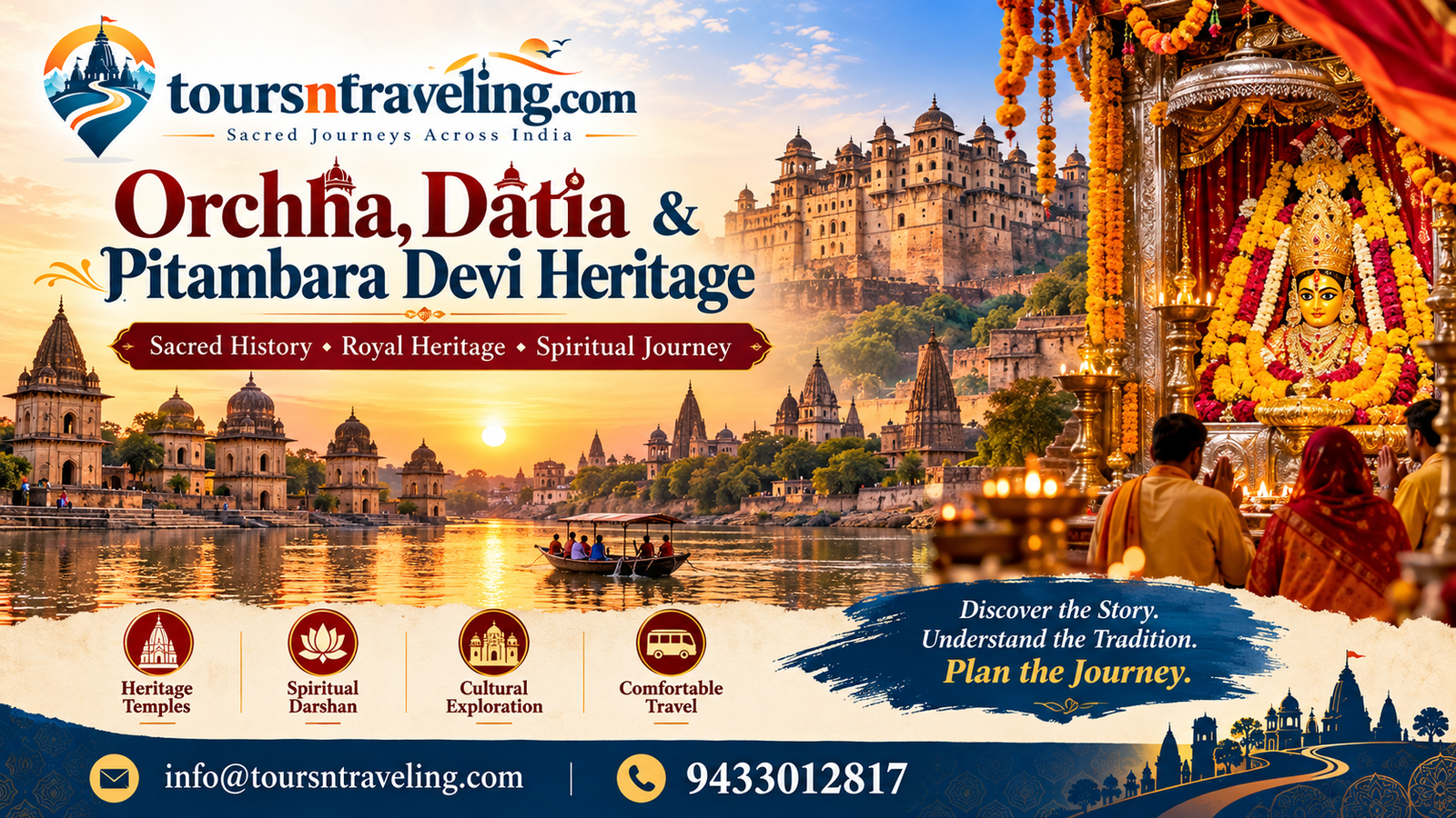 Illustrative regional pilgrimage scenery for Orchha, Datia & Pitambara Devi Heritage