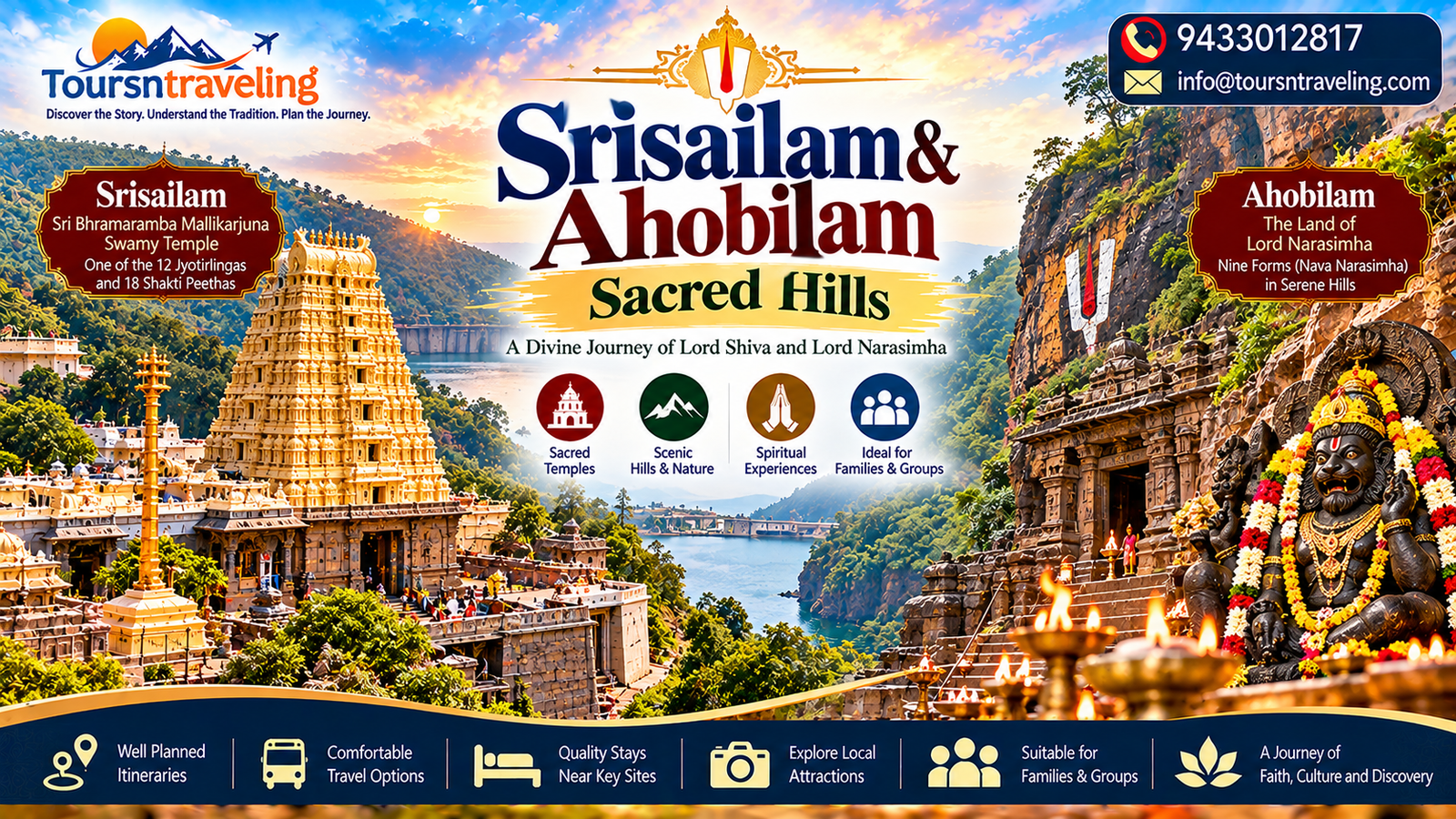 Illustrative regional pilgrimage scenery for Srisailam & Ahobilam Sacred Hills
