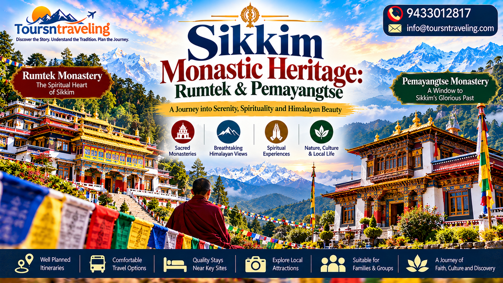 Illustrative regional pilgrimage scenery for Sikkim Monastic Heritage: Rumtek & Pemayangtse
