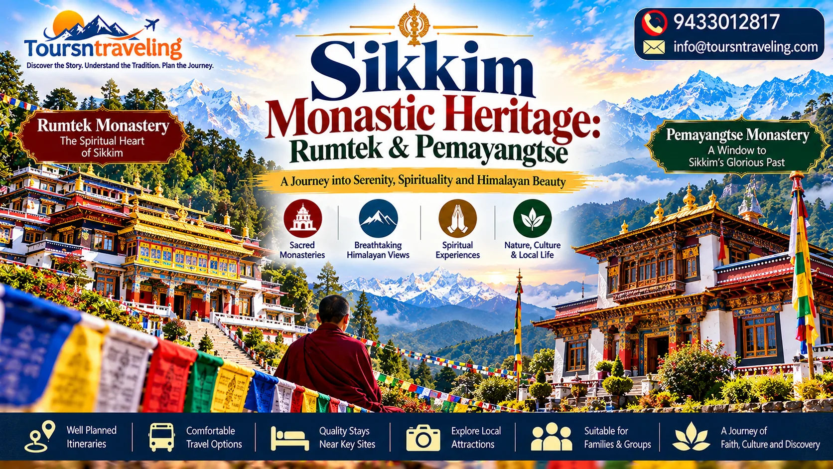 Illustrative regional pilgrimage scenery for Sikkim Monastic Heritage: Rumtek & Pemayangtse