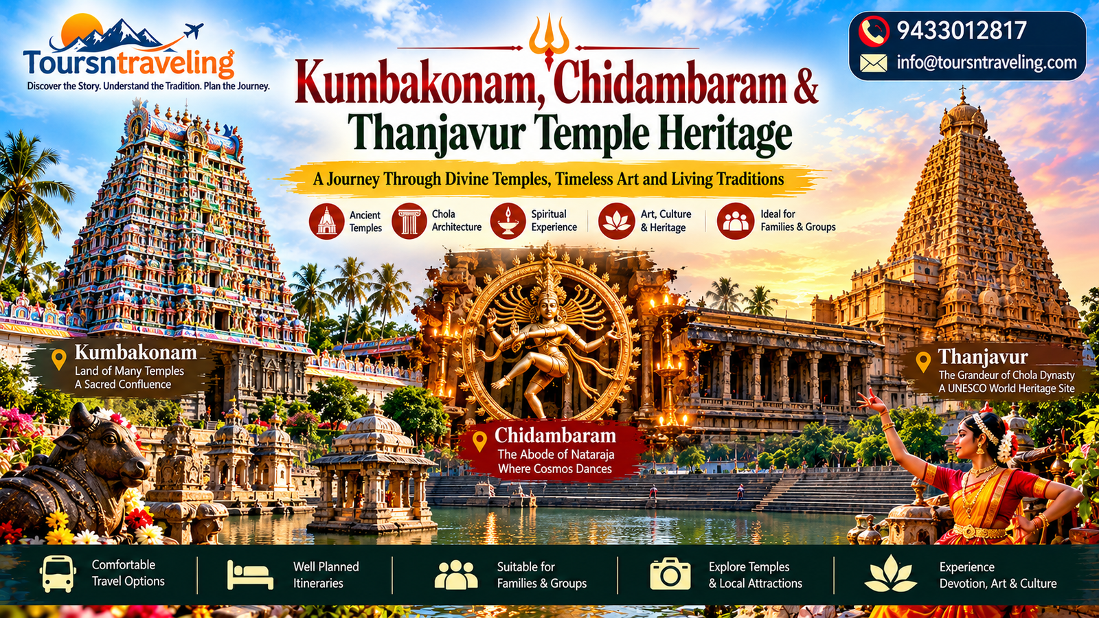 Illustrative regional pilgrimage scenery for Kumbakonam, Chidambaram & Thanjavur Temple Heritage