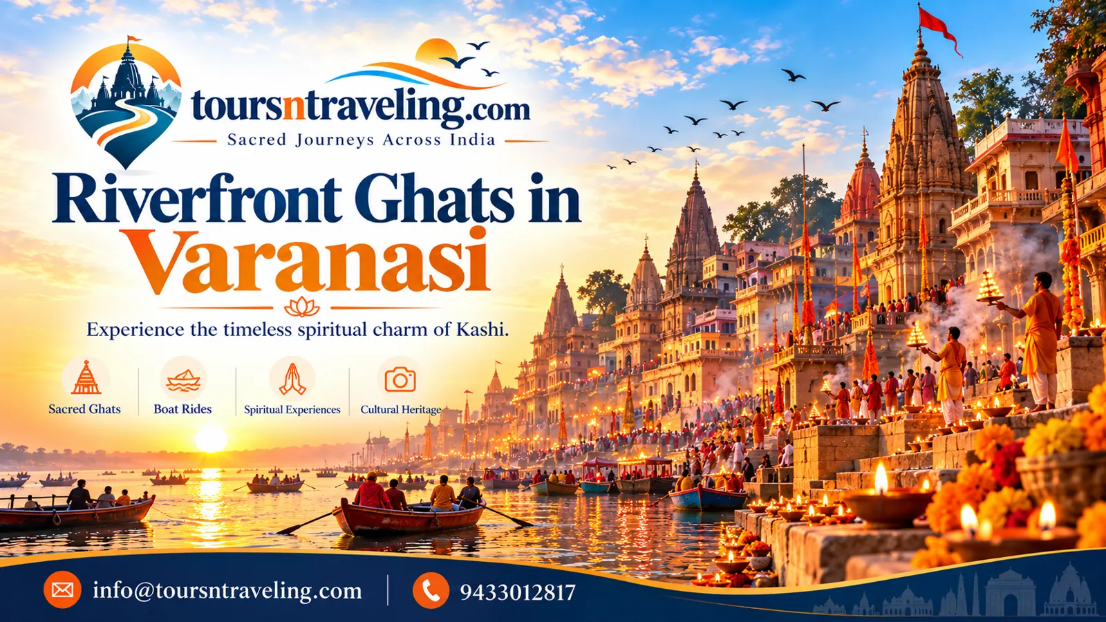 Kashi, Prayagraj & Ayodhya illustrated pilgrimage destination banner